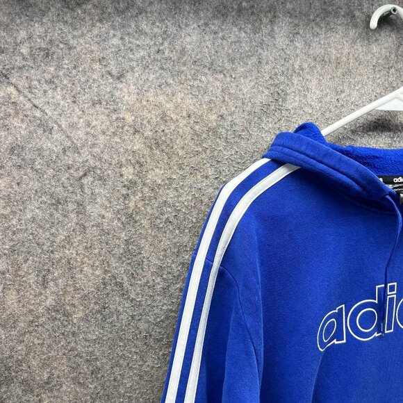 Adidas Sweatshirt Hoodie Mens Medium Blue 3 Stripes Big Logo Pullover Athletic - Picture 9 of 12
